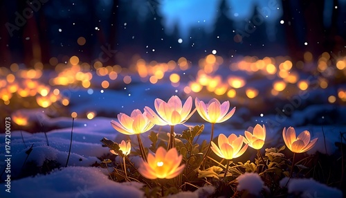 Winter flowers illuminated by light