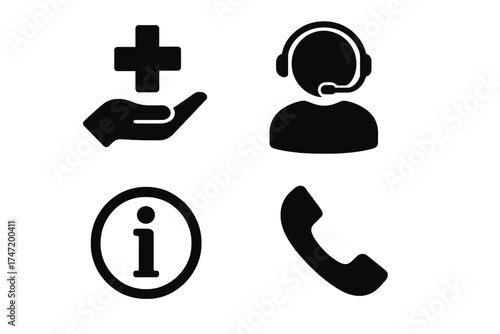 Support call center icon vector illustration, customer service receiver handset symbol, communication help desk, transparent background, information assistance concept, vector set