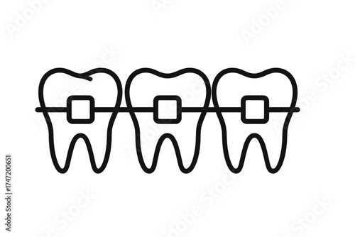 Tooth brackets braces icon, dental care concept with orthodontic braces on teeth, vector illustration with transparent background, oral health and teeth correction design