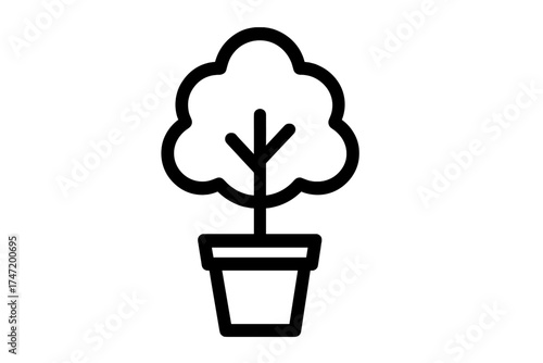 Minimalist potted tree icon. Simple vector illustration with transparent background. Modern plant pot symbol. Houseplant, gardening, botany graphic. Nature decoration concept