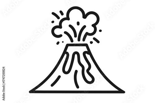 Volcano eruption vector icon with lava flow and explosive eruption cloud, natural disaster concept, catastrophe illustration with transparent background, geological event symbol
