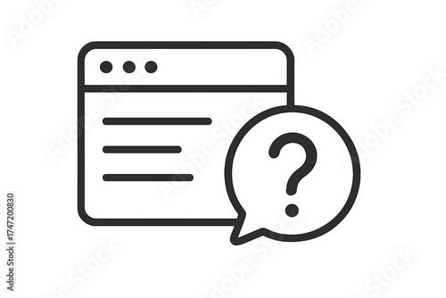 Website interface with question mark icon and chat bubble symbol, vector illustration of website help, FAQ, customer support, online assistance concept with transparent background