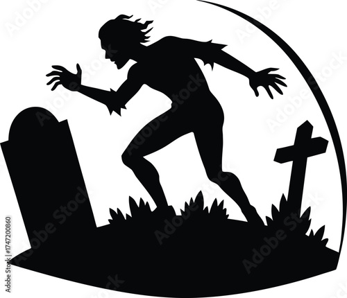 Zombie Grave Escape Scene Silhouette