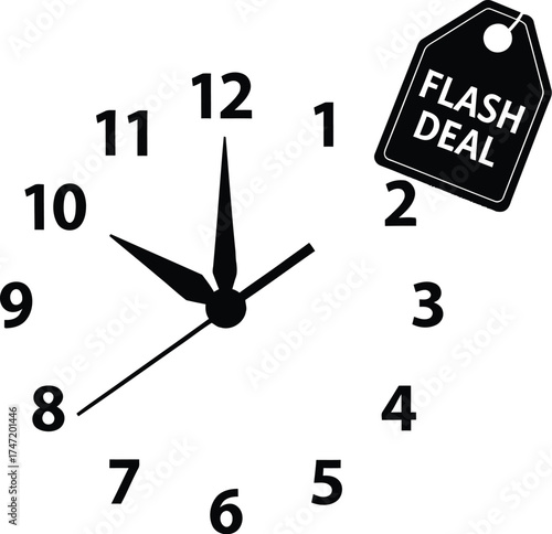 Urgent flash deal with clock indicating limited time for sales promotion.