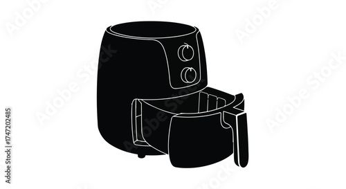 Sleek black air fryer with open drawer, ready for healthy cooking