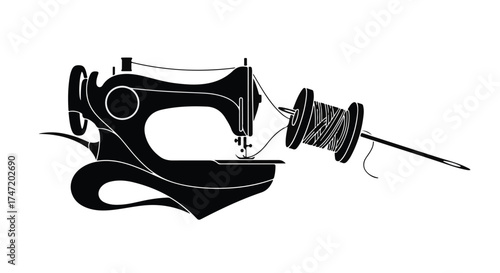 Elegant vintage sewing machine with thread and needle, a symbol of craftsmanship and creation.