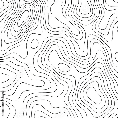 Concept of a terrain topographic map featuring mountain contour lines as background, a black‑and‑white landscape pattern, territorial texture, and vector style