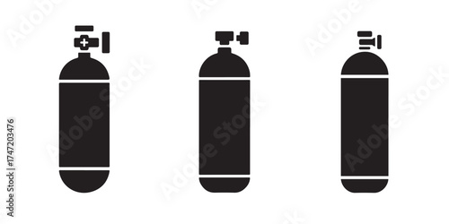 Black oxygen tanks isolated on white background