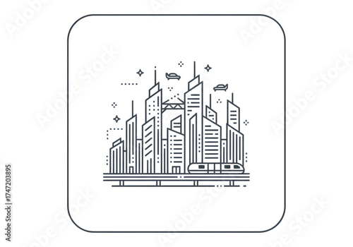  Minimal icon of a future city skyline — no background, no shadow PNG