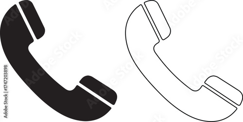 Black and white telephone receiver icons for communication and contact information needs