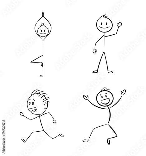 Vector art of stick figures in various poses