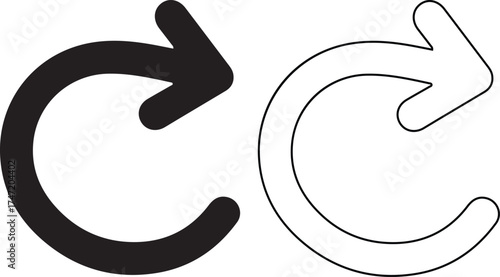 Black and white illustration of circular arrows pointing right representing refresh and reload functionality online