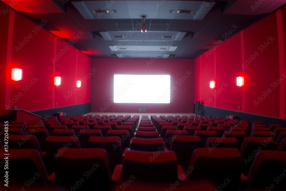 Fototapeta premium Generative AI cinematic preview space with empty red seats.