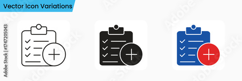 Clipboard Checklist Icon Set , Outline, Filled, and Color Variations for UI and UX Design