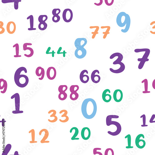 Seamless pattern with beautiful numbers. Ten, twenty, thirty, forty, fifty, sixty, seventy eighty ninety Algebra and geometry