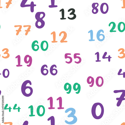 Seamless pattern with beautiful numbers. Ten, twenty, thirty, forty, fifty, sixty, seventy eighty ninety Algebra and geometry