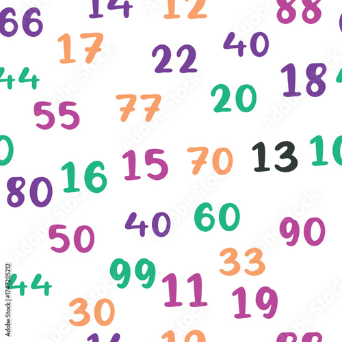 Seamless pattern with beautiful numbers. Ten, twenty, thirty, forty, fifty, sixty, seventy eighty ninety Algebra and geometry