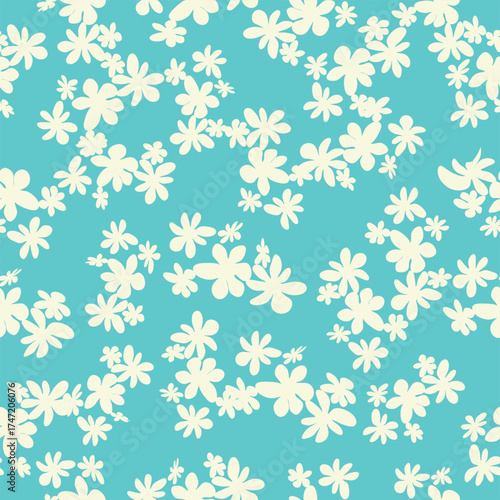 Bicolor contour silhouette seamless pattern with flowers and leaves. Abstract floral spring, summer pastel pattern