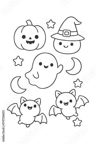 Cartoon set: funny vector illustration icons for coloring book art - Halloween doodle