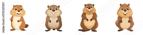 Cheerful cartoon gophers gathered together create a playful and endearing scene perfect for children's books, educational materials, and whimsical designs, originally a vector graphic