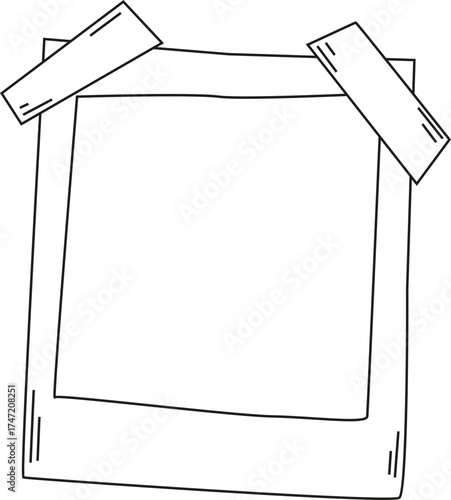 Hand-drawn frame-style note with two pieces of tape fixed at the top corners forming a slightly tilted square paper outline.