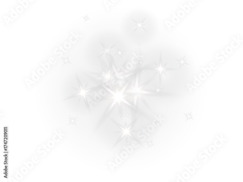 Golden star sun sparkle cluster and glitter light glowing effect with shimmer and bright illumination creating ethereal festive overlay on transparent background