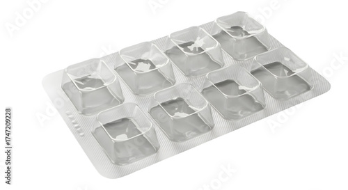 Clear blister pack shows texture with soft light, ideal for pharmaceutical mockups and product presentation.