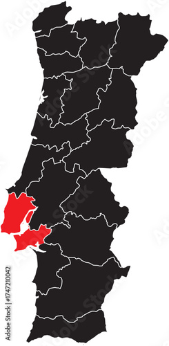Lisbon ((Lisboa) Region on Portugal Map