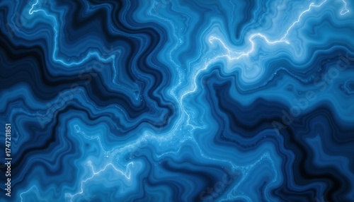 Abstract blue lightning pattern with wavy lines and glow effects  