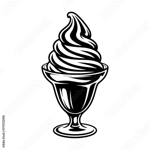 Classic black and white soft serve ice cream sundae graphic for food and dessert designs
