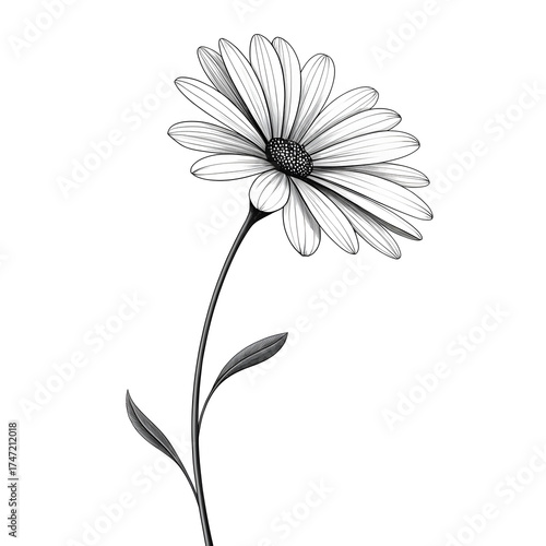 Minimal flower outline, a daisy or tulip, with few petals, black on white