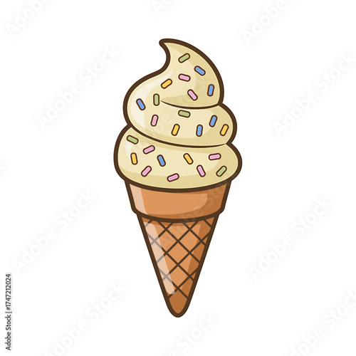 Delicious vanilla ice cream cone with sprinkles a sweet treat for everyone