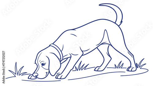 Action-Puppy-Sniffing-Leaf-Outdoor-Illustration-Nature-Vector-Viewpoint-Concept