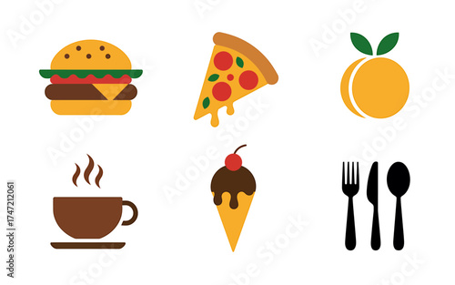 Flat icons of popular food and drink items for your next design project