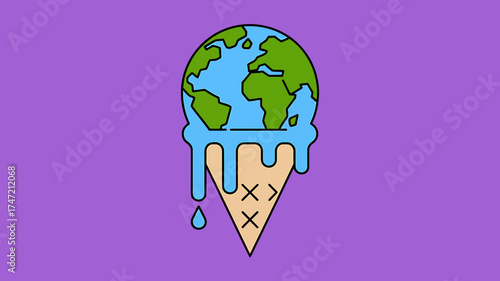 Melting earth ice cream cone abstract concept global warming planet earth environmental threat