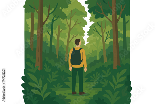 A man stands in a forest of trees on São Miguel Island, Azores, Portugal