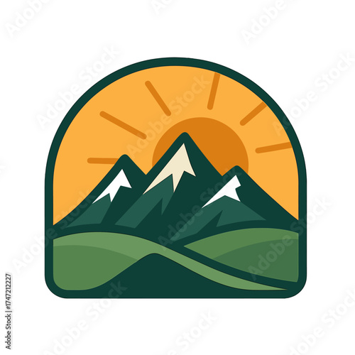 Vector illustration of a mountain hill logo with nature, landscape, and adventure themes