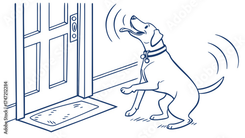 Excited Dog Greeting Owner at Door in Home Environment - Illustration of Joyful Reunion