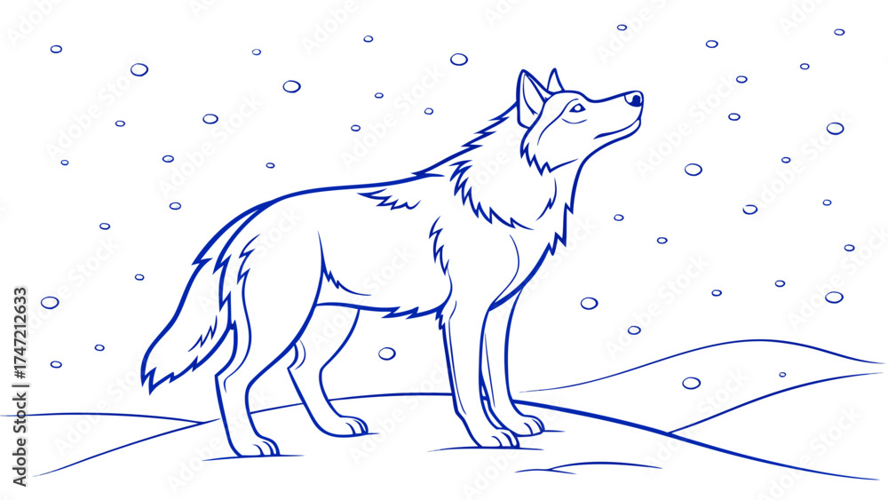 Fototapeta premium Blue Line Vector Illustration in a Winter Landscape