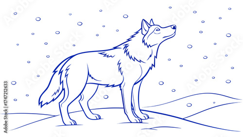 Blue Line Vector Illustration in a Winter Landscape