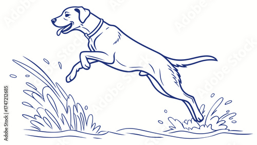 Labrador Puppy Leaping Through Water Splashing Joyfully at the Beach - Vector Illustration