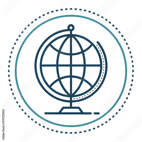 Minimal icon: globe outline with a single meridian and latitude line