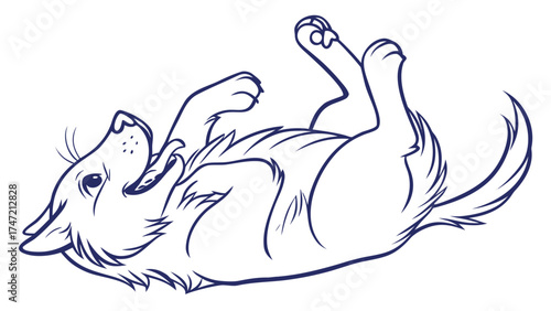 Playful Dog Rolling on Grass, Outdoor Scene, Illustration, Whimsical Environment, Low Angle, Joyful Canine