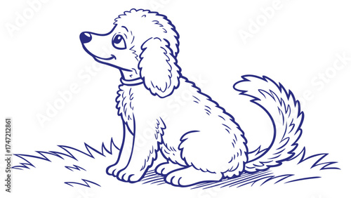 Illustration of a Proud Poodle Sitting on Grass in a Playful Environment