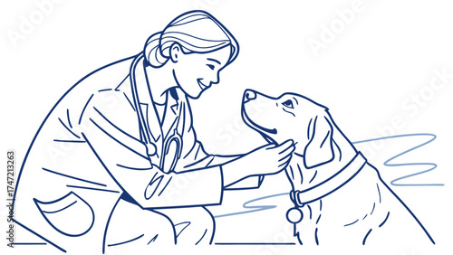 Veterinarian Caring for Labrador Dog in Veterinary Clinic - Illustration - Professional Setting