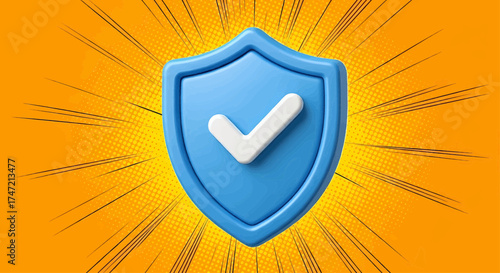 Cyber security and digital defense concept with a 3d blue shield icon, a protection symbol for online safety
