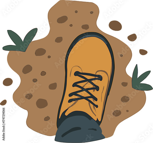 A top view of a boot on the trail, featuring the text: Life is an Adventure