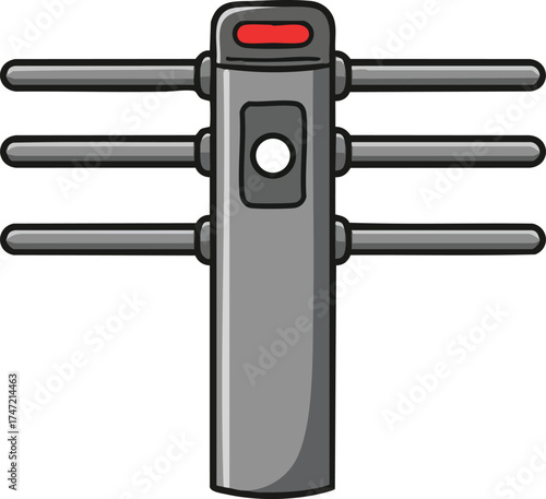 Turnstile gate with horizontal bars and red indicator for access control and security vector illustration 