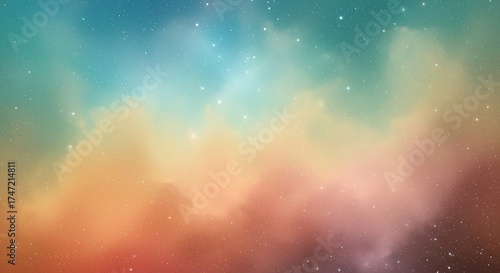 Luminous Cosmic Cloudscape in Hues of Teal Gold and Terracotta.