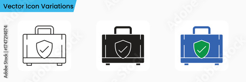 Briefcase Security Icon Set Outline, Solid, and Color Variations for Business and UI Design